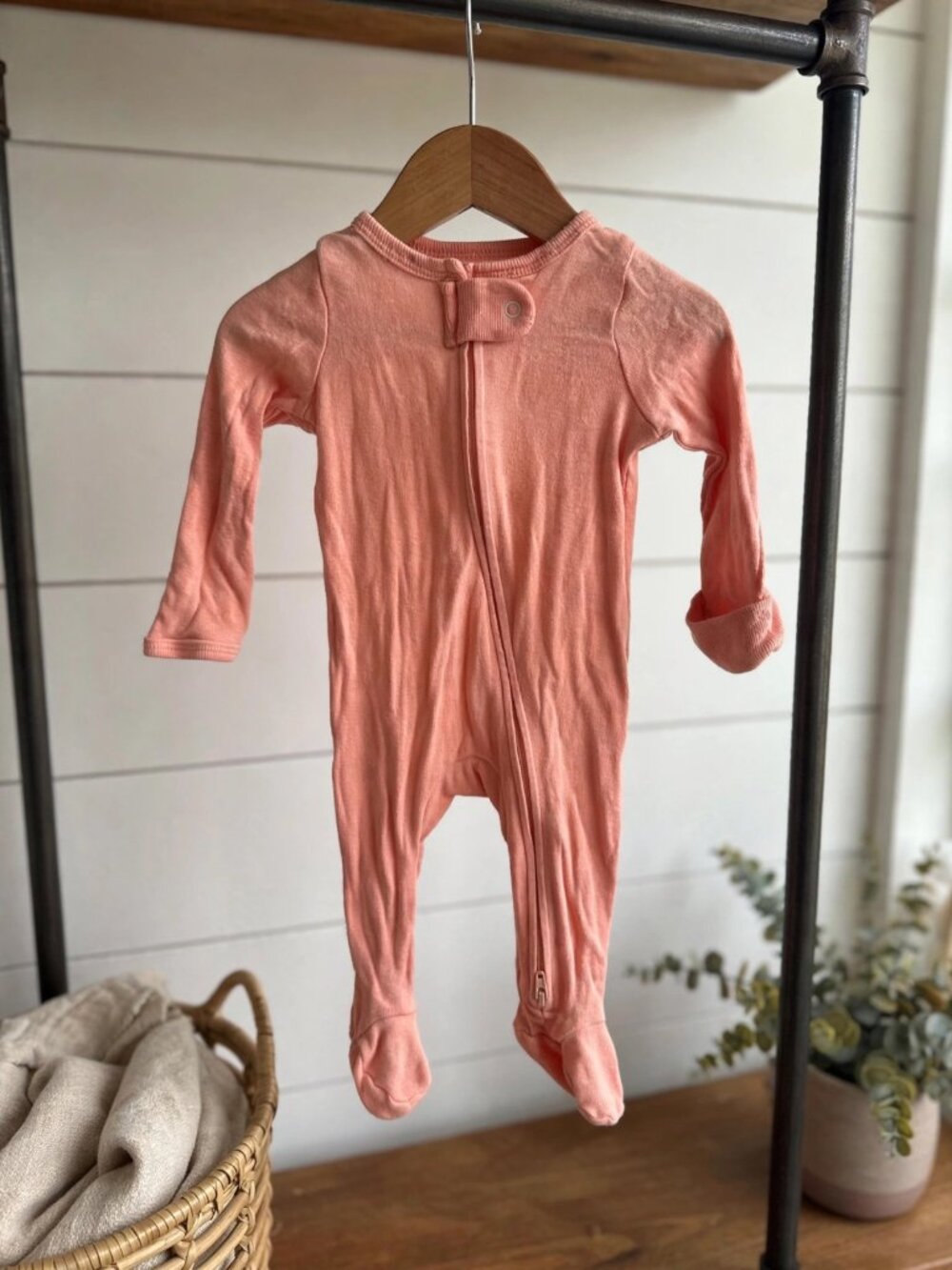Cloud Island Zip Footed Sleeper — Newborn 0M, Coral Pink